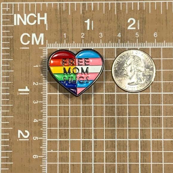 Free Mom Hugs Heart Shaped Enamel Pin Pride LGBTQIA+ Rainbow - Picture 2 of 4